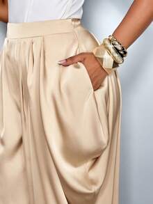 SOLERSUN Women's Elegant Fashion Loose Champagne Pleated Pocket Satin Pants, Suitable For Afternoon Tea, Gathering, Fashionable Outing, Dating, Sweet Outing, Night Out, Christmas Party, New Year's Eve, Holiday, Sexy Women's, Club,Suitable For Christmas Party Vacation & Valentine's Day Dating - Apricot - View 6