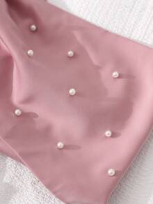 Sparklyn 女童优雅缎面超大蝴蝶结袖连衣裙，饰以仿珍珠蝴蝶结和围兜，A字裙摆，适合派对、庆典、圣诞舞会、婚礼宾客礼服、正式场合穿着。 - 粉色 - 查看 6