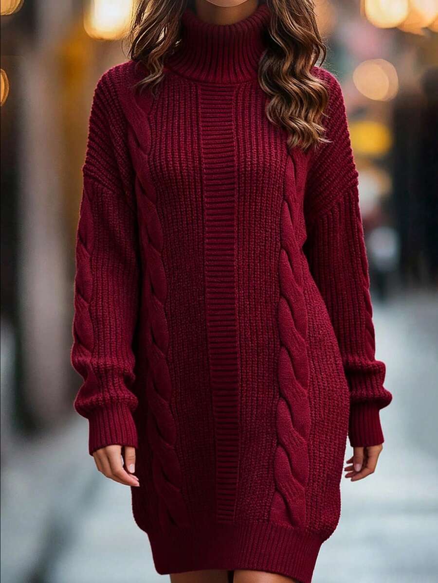 EMERY ROSE Đầm len dệt kim ngắn cổ cao tay dài đơn giản cho nữ, mặc thường ngày - Màu Đỏ Sâu - Xem 1