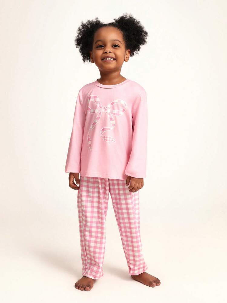 Weihnachtspyjama-Set mit langen Ärmeln und Schleifenmuster