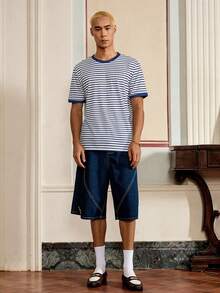 SWAVVY Men's Striped Print Crew Neck Casual Versatile Summer Short Sleeve T-Shirt - Multicolor - View 8