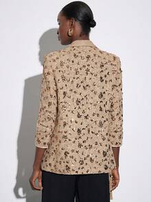 Aveloria Modichic Sequin Embellished Professional Office Wear Jacket With Side Tie Design, Long Sleeve - Khaki - View 2