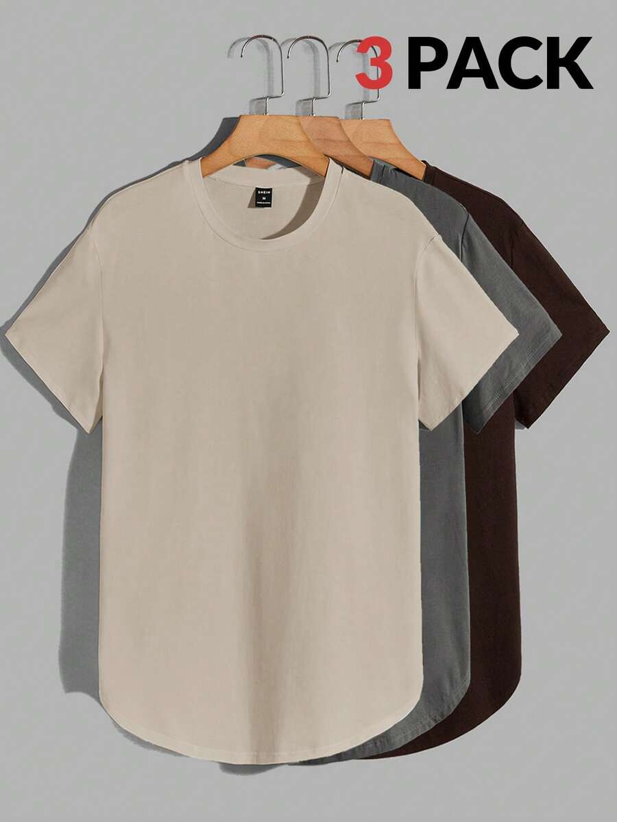 Manfinity NXTstreet 男士三件套针织纯色圆领短袖T恤，夏季 - 黑色 - 查看 1