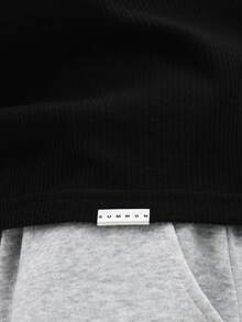 Camiseta de manga larga de cuello redondo con ajuste ceñido SUMWON, de punto acanalado, de color liso, para uso casual en invierno y otoño - Negro - Ver 6