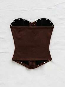 Soleia Sexy Suede Lace Up Rivet Deconstruction Women's Tube Top, Suitable For Holiday, Date, Afternoon Tea, Vacation, Music Festival, Bohemian, Cruise, Beach, Summer, Brown Top - Coffee Brown - View 2