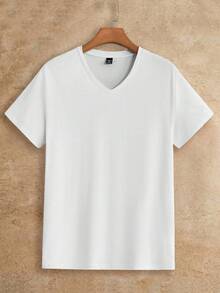 Manfinity BRENVOR 3 chiếc/gói Áo thun nam tay ngắn dệt kim màu trơn thường ngày, thích hợp mặc hàng ngày, mùa hè - trắng - Xem 5