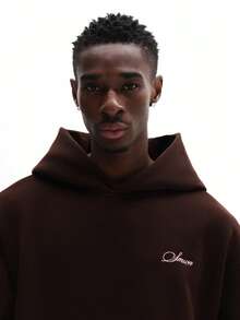 SUMWON Conjunto de sudadera con capucha y pantalón de felpa marrón oversize para hombre, conjunto de chándal de invierno - Marrón - Ver 6