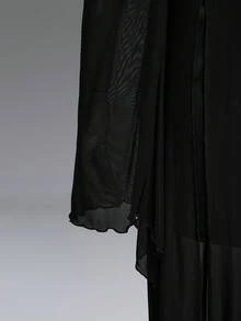 ROMWE Goth 大码哥特式十字镂空网纱拼接露肩连衣裙 - 黑色 - 查看 4