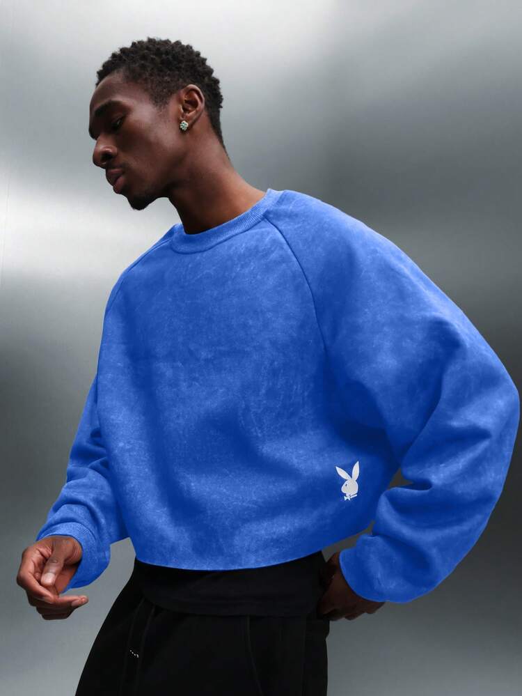 PLAYBOY X SUMWON Washed Effect Cropped Sweatshirt With Raglan Sleeves
