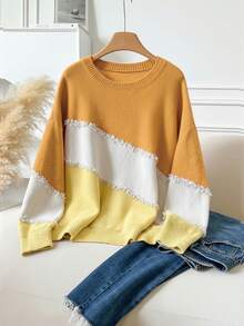 CosyJoli Áo len chui đầu cổ tròn họa tiết tua rua hình râu mèo cỡ lớn - Màu vàng - Xem 1