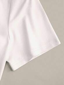 SHEIN 加大码心形刺绣高品质两件套竖条纹修身阔腿裤 - 黑與白 - 查看 3