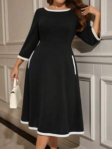 Miaspire 大码女士优雅黑色连衣裙，秋冬款 - 黑色 - 查看 4