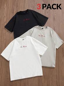 Manfinity VCAY 3pcs Pack Men's Simple Printed Crew Neck Short Sleeve T-Shirt - Multicolor - View 1