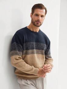 Manfinity Homme 男士撞色圆领长袖休闲宽松针织毛衣，秋冬 - 彩色 - 查看 6