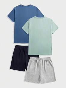 EASEVO Plus Size Men 2-Piece Set: Multi-Color Knit T-Shirt And Shorts Summer Outfit - White - View 2