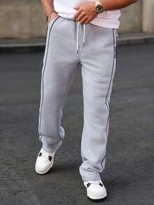 Manfinity Hypemode Men's Casual Sweatpants With Side Stripe Print, Minimalist Daily Wear Gym Sweats Men Sweats Street Wear Pants Flared Sweatpants Men Grey Sweatpants Mens Sweats Mens Wide Leg Track Pants Mens Sweatpants With Side Stripe