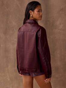 SHEIN BAE Women's Solid Color Casual Jacket For Commuting, Autumn,Cozy Fall And Winter Clothes For Women - Burgundy - View 2
