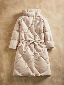 Anewsta 厚款长款连帽绗缝女式夹克 - 米色 - 查看 5