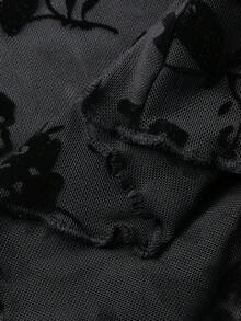 FRIFUL 女士时尚性感透视修身高领长袖上衣 - 黑色 - 查看 3