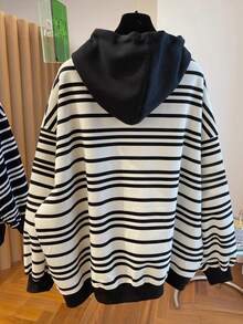 Resyla Áo sweatshirt nữ dáng rộng, kẻ sọc, vai rớt, có dây rút, thích hợp cho mùa thu. - Nhiều màu - Xem 2