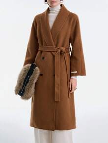 SHEIN LUNE Women's Elegant, Casual, Luxury Wool Blend Mid-Length Coat, High-End Design, Suitable For Party, Halloween, Christmas, New Year, Thanksgiving, Winter - Burgundy - View 7