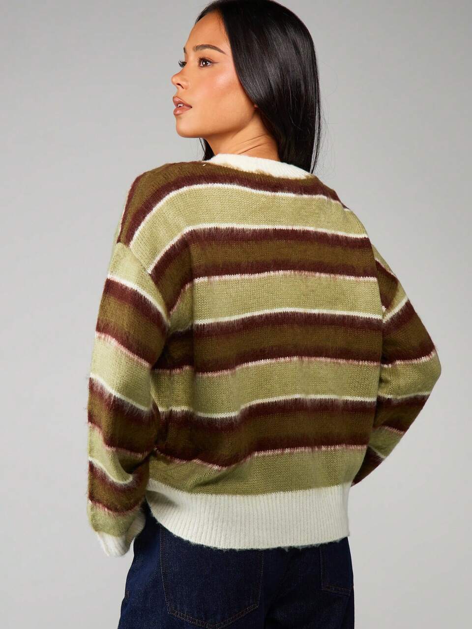 MISSGUIDED Button Through Relaxed Fit Striped Knit Cardigan With Long Sleeves And Ribbed Cuffs For Casual Layering