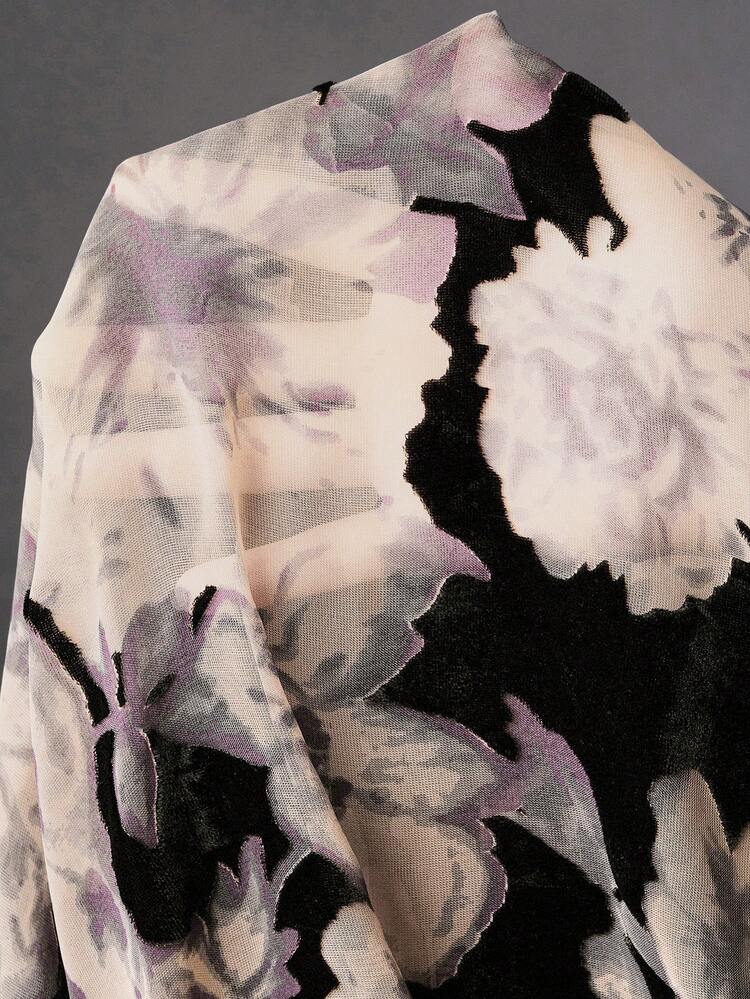 Women's Fashionable Vintage Velvet Floral Print Casual Loose Long Sleeve Shirt