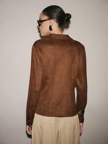 Lumivelle Vintage Commuter Slim Fit Versatile Collared Long Sleeve Shirt - Coffee Brown - View 3