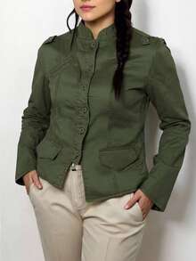 INAWLY 秋季大码女式绿色长袖休闲户外衬衫 - 綠色 - 查看 4