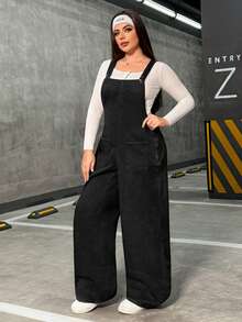 Flexra 大码时尚百搭纯色阔腿牛仔背带裤