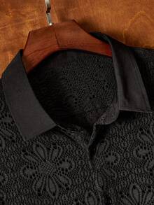 Manfinity VCAY Men's Casual Sheer Lace Long Sleeve Loose Shirt,Black Autumn Elegant Club Evening Silk Paisley Tuxedo Tapestry Knit Shirt For Men Graphic Jacket - Black - View 2
