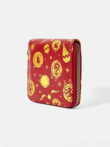 HARRY POTTER X SHEIN Fashionable Golden Snitch Print Zipper Small Wallet - Red - View 3