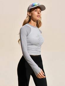 Exploreva Áo thun thể thao ngoài trời dài tay họa tiết xếp ly lỗ xỏ ngón tay cái phía trước đa năng, thoải mái - Nhiều màu - Xem 5