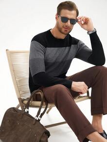 Manfinity Mode Men Color Block Sweater, Men Sweater Top, Magnified Men Long Sleeve Knit, For Fall Winter