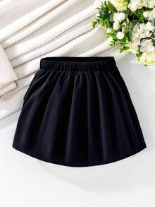 SHEIN تنورة حمراء أنيقة مزينة بطبقات وفيونكة للفتيات الصغيرات، مناسبة للعطلات والصيف والسفر - الأزرق - مشاهدة 3