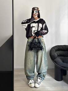 StreetHx 女士休闲喇叭牛仔裤 - 中等水洗藍 - 查看 3