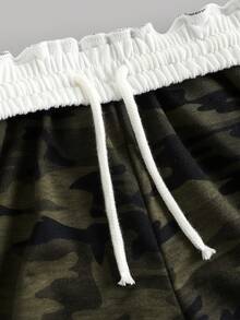 SHEIN Tween Girls Camouflage Knit Sweatpants, Fashionable Wide Leg Streetwear Casual Pants, Versatile Snug Fit Low Waist Elastic Waistband Loose Wide Leg Sweatpants, Color Block, Back To School Season - Multicolor - View 5