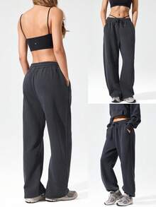 GLOWMODE Everyday Fleece Chill Season Soft Lightweight Warm Chill Balance Hip Curved Adjustable Drawstring Hem Waist Side Pockets Wide-Leg Joggers Pants Autumn Winter Outdoor Daily Casual - Iron Gray - View 9