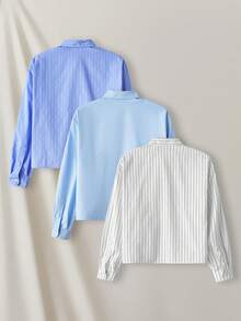 Manfinity VCAY 3pcs/Set Men's Woven Fashion Casual Striped Pocket Long Sleeve Shirts - Multicolor - View 2