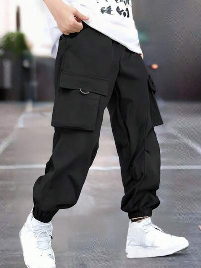 SHEIN Boys Flap Pocket Side Cargo Trousers