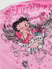 Betty Boop | ROMWE Women's Y2K Spicy Sweet Retro Betty & Heart Wing Print Tube Top - Pink - View 3