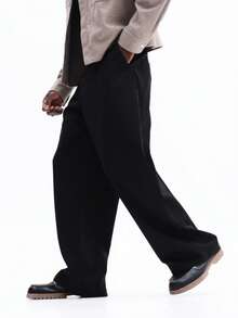 SUMWON 经典阔腿裤，宽松休闲裤，舒适日常下装，现代简约风格 - 黑色 - 查看 3