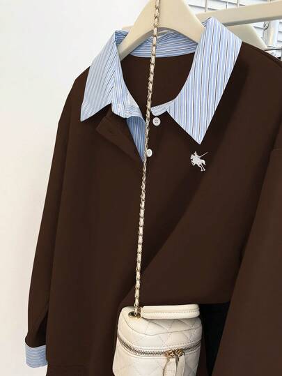 SHEIN เสื้อสเวตเตอร์ลำลองสไตล์นักศึกษาวิทยาลัยสำหรับผู้หญิงคอลเลกชั่นฤดูใบไม้ร่วง/ฤดูหนาว