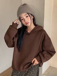 Dazy Kids Tween Girls' Solid Color Knitted Fleece Hooded Sweatshirt, Fall - Brown - View 6