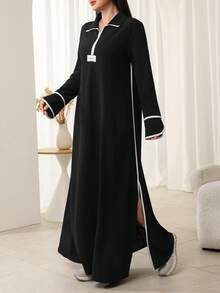 Al Najma Casual Collared Color Block Hem Slit Midi Dress, Autumn/Winter