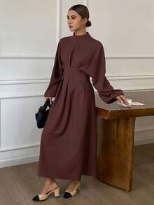 DAZY Váy dài xếp ly trơn màu thường ngày cho nữ, mùa thu - Cà phê nâu - Xem 6