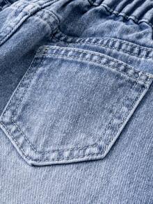 Jeans de pierna ancha de mezclilla desgastada y desteñida con panel frontal personalizado y lazo 3D, pantalones casuales versátiles, azul, estilo niñas de los 90s, K-pop de los 90s - Azul - Ver 8