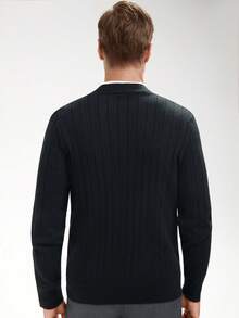 Manfinity Mode Herren einfarbiger minimalistischer Lässig Cardigan, Herbst/Winter, Langarm Oberteil - Schwarz - Übersicht 2