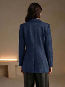 Anewsta 绒面革长袖优雅多口袋西装外套 - 藏蓝色 - 查看 2