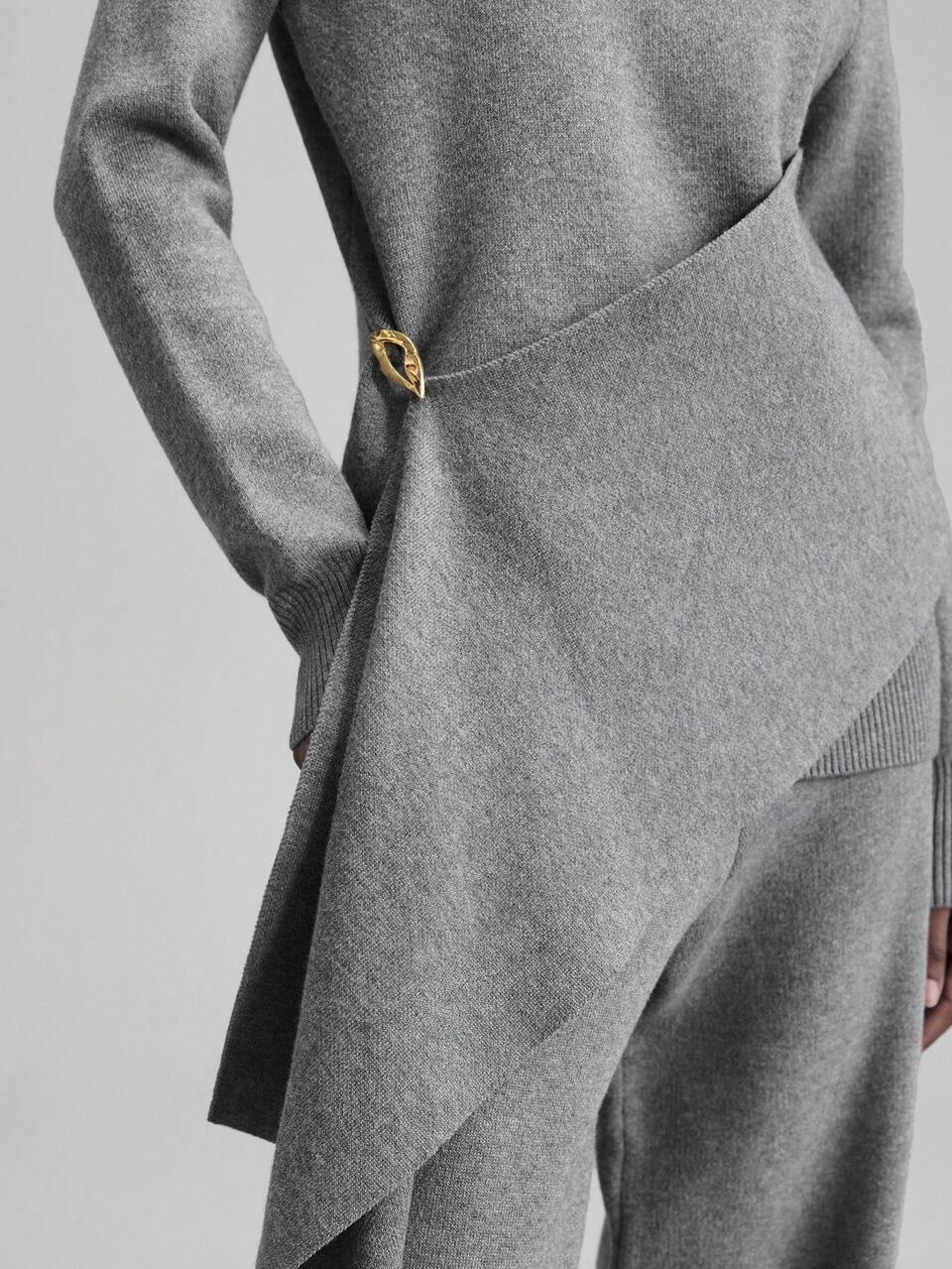 2pcs Women's Round Neck Gray Wool Blend Sweater Set,Autumn Chic Elegant Lounge Versatile Comfortable Warm Winter Clothes Co Ords Sets Women's Office